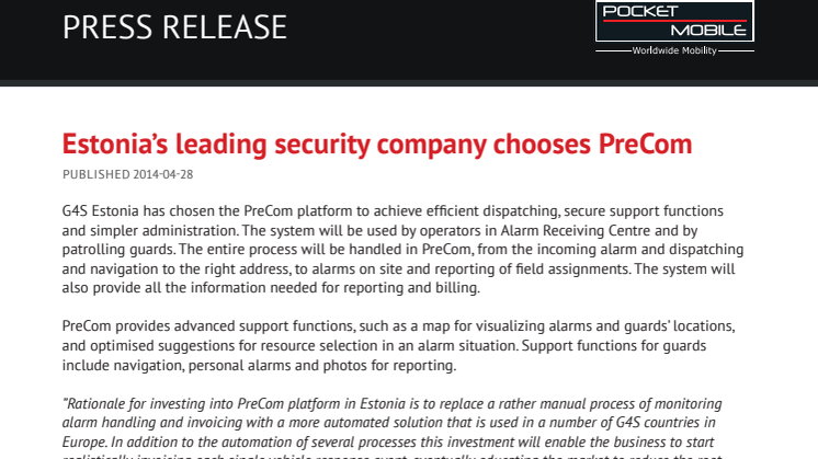 Estonia’s leading security company chooses PreCom