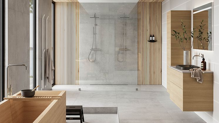 Badrum Värmdö, ett modernt skandinaviskt badrum med japanska influenser
