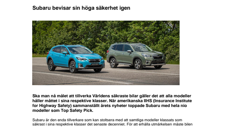 Subaru bevisar sin höga säkerhet igen