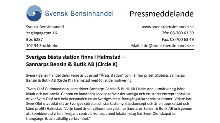 Sveriges bästa station finns i Halmstad – Sannarps Bensin & Butik AB (Circle K)