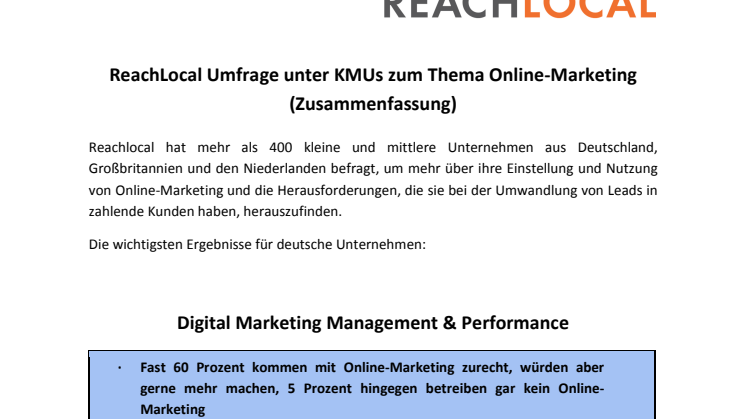 ReachLocal Umfrage unter KMUs zum Thema Online-Marketing