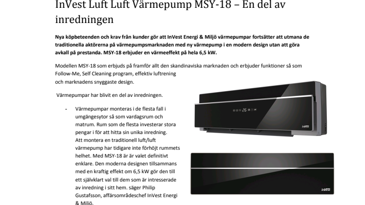 InVest Luft Luft Värmepump MSY-18 – En del av inredningen