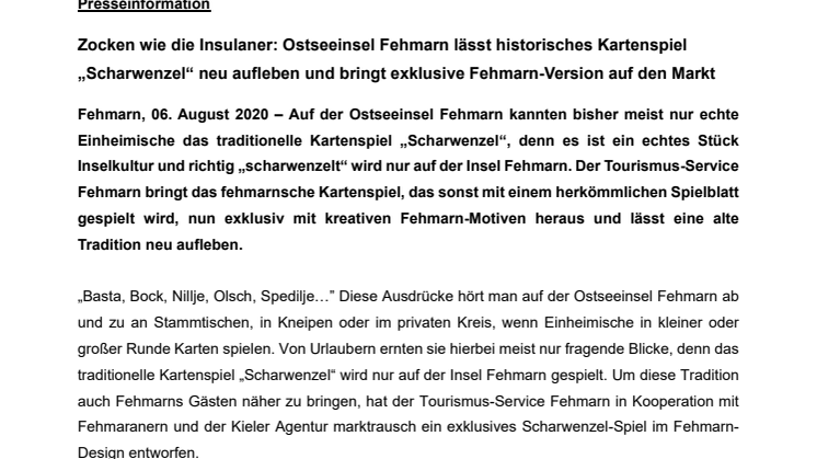 Zocken wie die Insulaner: Ostseeinsel Fehmarn lässt historisches Kartenspiel „Scharwenzel“ neu aufleben und bringt exklusive Fehmarn-Version auf den Markt