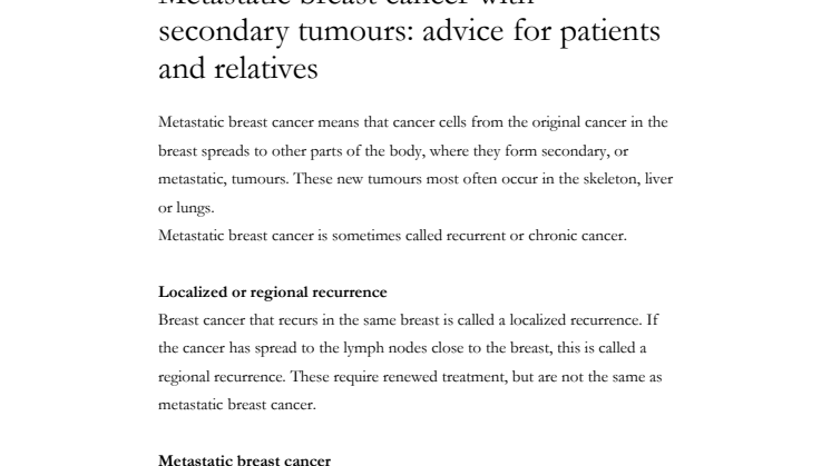 Metastatic breast cancer with secondary tumours: advice for patients and relatives - Fakta om spridd bröstcancer på engelska