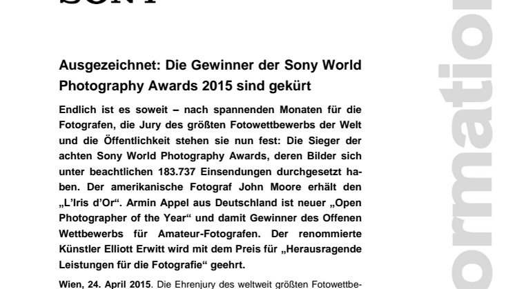 Ausgezeichnet: Die Gewinner der Sony World Photography Awards 2015 sind gekürt