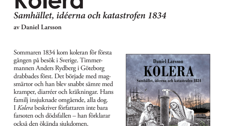 Ny bok: "Kolera - Samhället, idéerna och katastrofen 1834" 