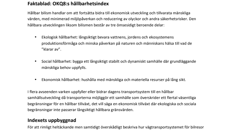 Faktablad index hållbar bilism