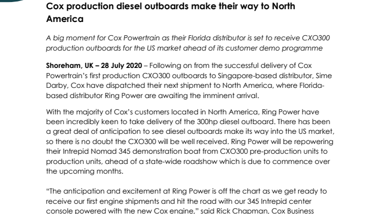 Cox Production diesel outboards make their way to North America