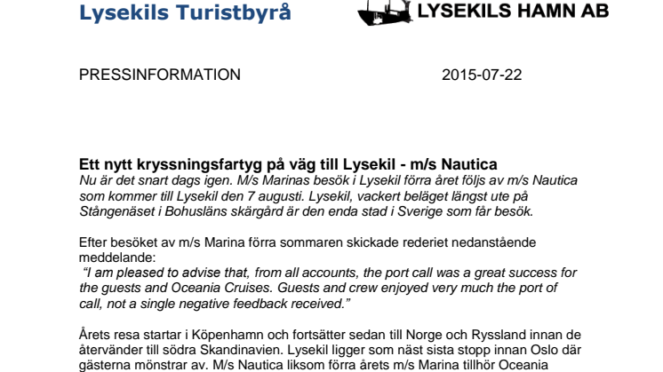 Ett nytt kryssningsfartyg på väg till Lysekil - m/s Nautica