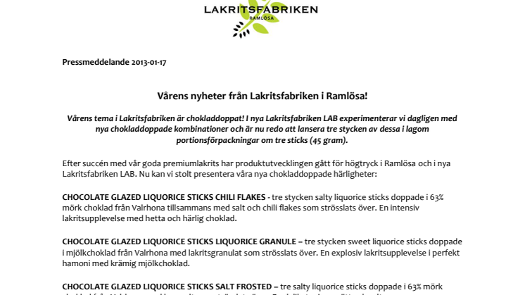 Vårens nyheter från Lakritsfabriken i Ramlösa!