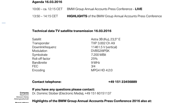 SATELLITE Details BMW Group Annual Accounts Conference 2016