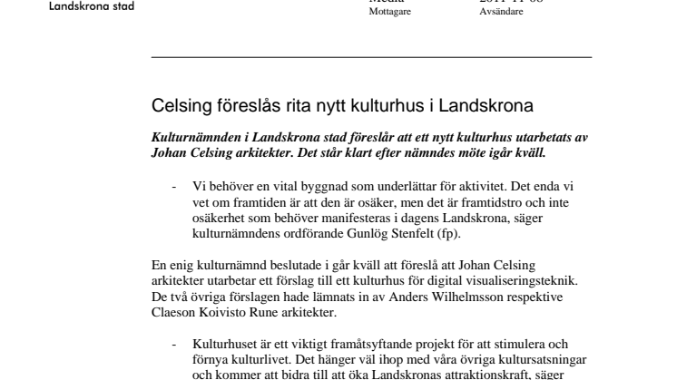 Celsing föreslås rita nytt kulturhus i Landskrona