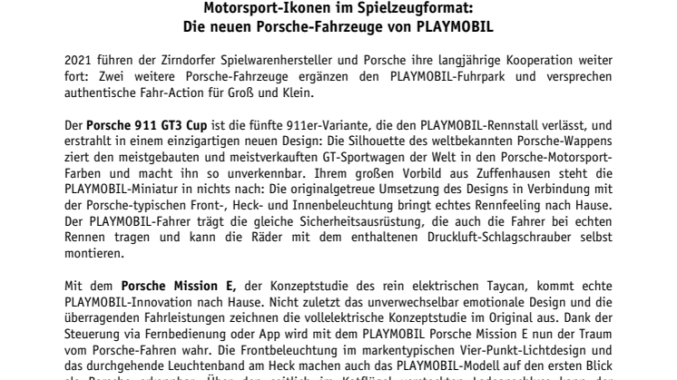 Motorsport-Ikonen im Spielzeugformat: Die neuen Porsche-Fahrzeuge von PLAYMOBIL