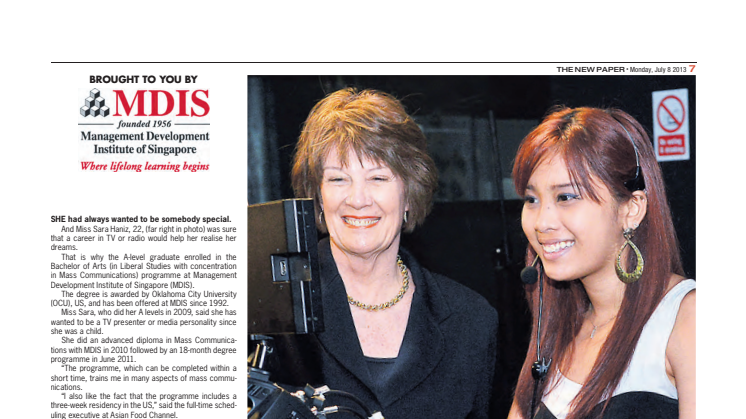 MDIS student Sara Haniz believes the media industry is her path to fame