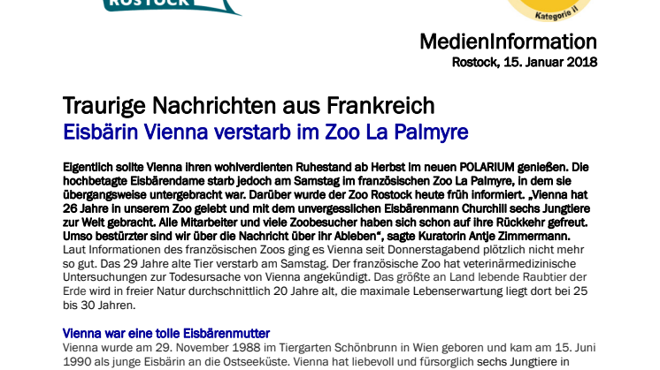 Traurige Nachrichten aus Frankreich: Eisbärin Vienna verstarb im Zoo La Palmyre