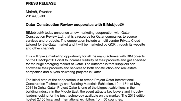 Qatar Construction Review cooperates with BIMobject®