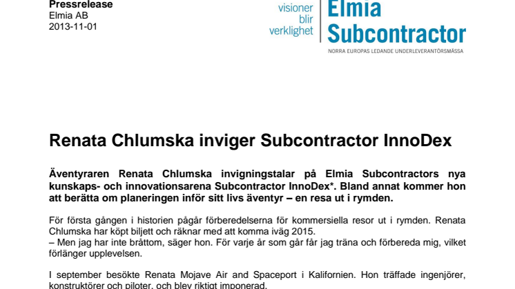Renata Chlumska inviger Subcontractor InnoDex
