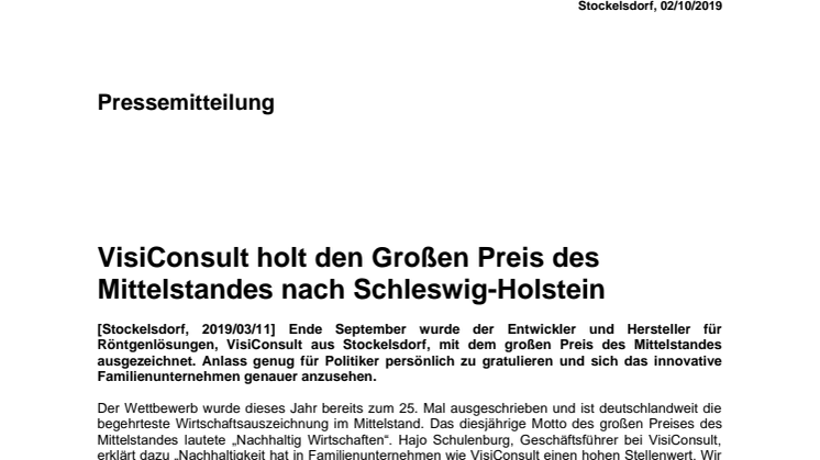 VisiConsult holt den Großen Preis des Mittelstandes nach Schleswig-Holstein