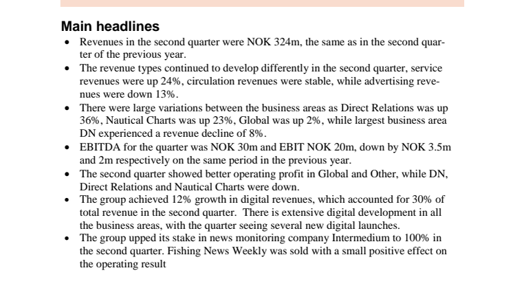 NHST Media Group – Quarterly report 2nd quarter 2015