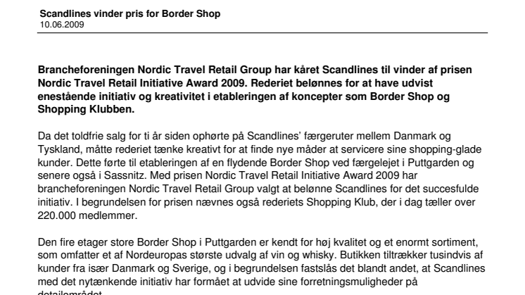 Scandlines vinder pris for Border Shop