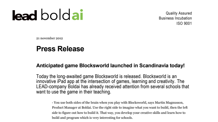Anticipated game Blocksworld launched in Scandinavia today!