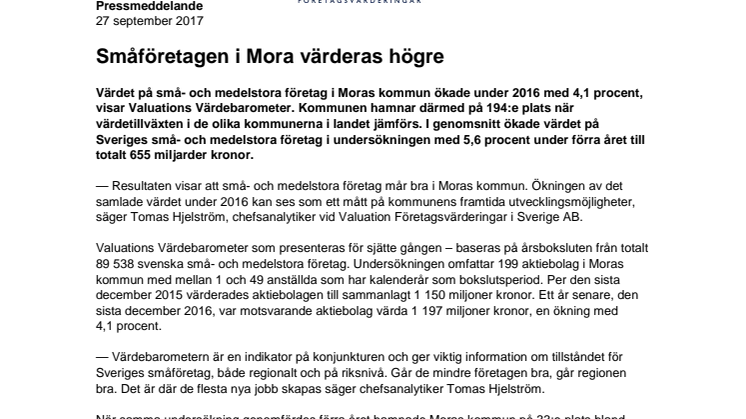 Värdebarometern 2017 Moras kommun