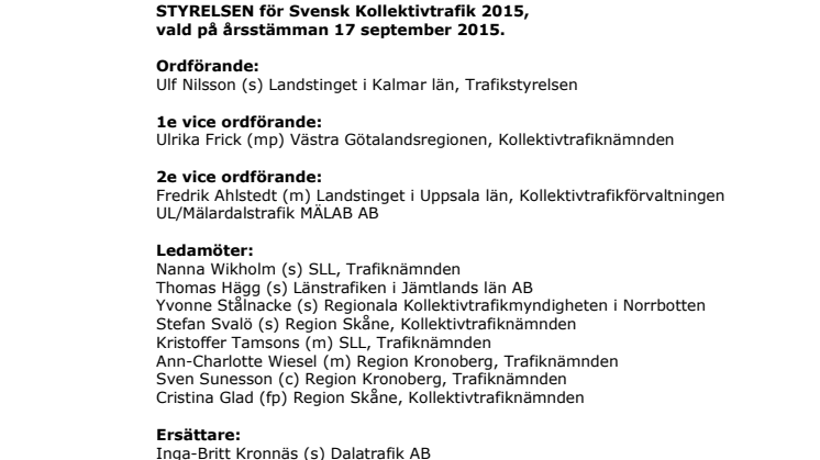 Ny styrelse Svensk Kollektivtrafik 2015