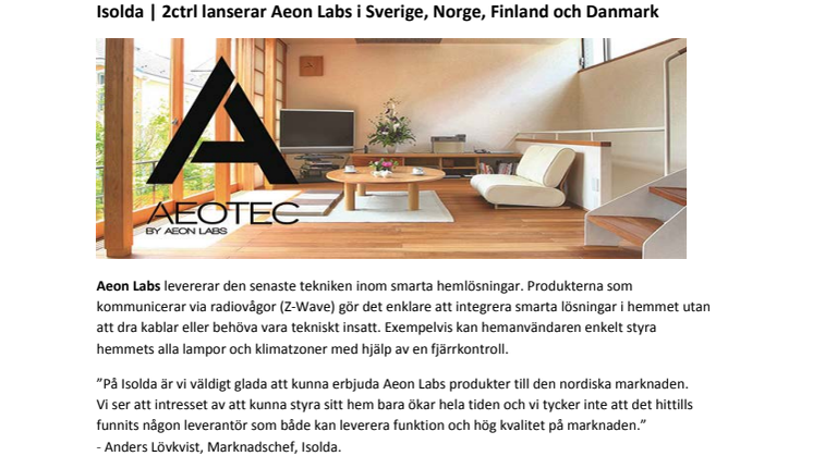 Isolda | 2ctrl lanserar Aeon Labs i Sverige, Norge, Finland och Danmark