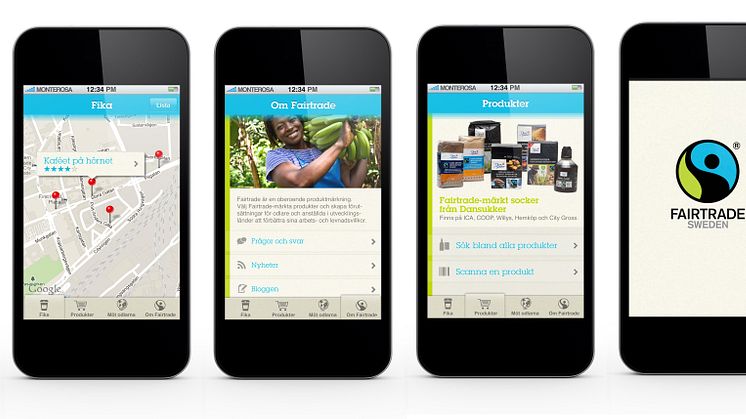 Fairtrades mobilapp - skärmar