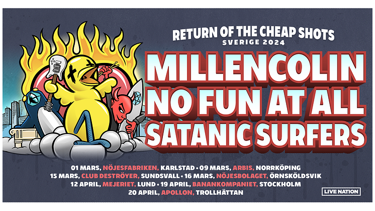 Sveriges tre största skatepunkikoner Millencolin, No Fun At All och Satanic Surfers slår sig samman för gemensam turné 2024!  