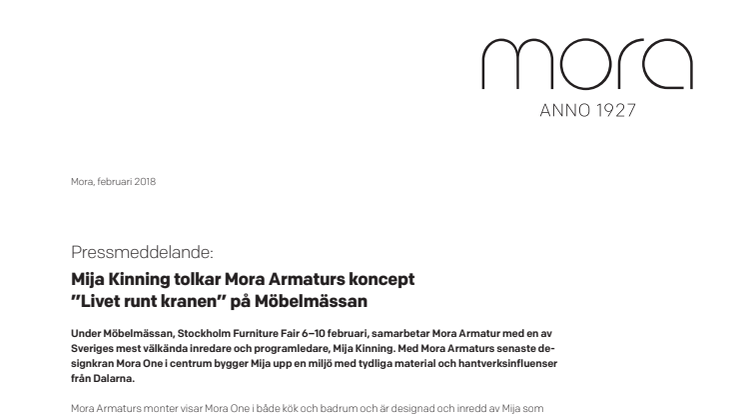 Mija Kinning tolkar Mora Armaturs koncept ”Livet runt kranen” på Möbelmässan