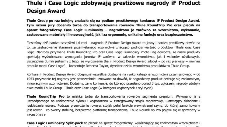 Thule i Case Logic zdobywają prestiżowe nagrody iF Product Design Award 