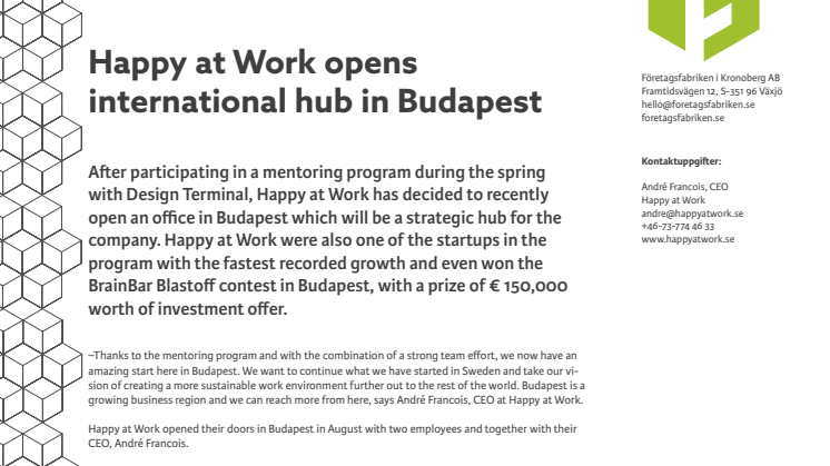 Happy at Work opens international hub in Budapest