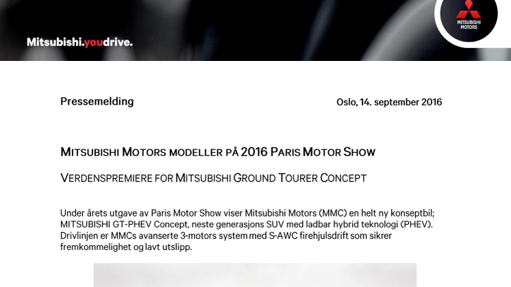 MITSUBISHI MOTORS MODELLER PÅ 2016 PARIS MOTOR SHOW