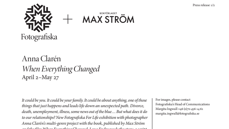 When Everything Changed - Anna Clarén's film at Fotografiska and book at Max Ström