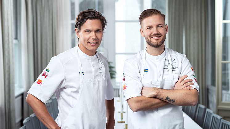 Coach Tommy Myllymäki tillsammans med Sveriges representant i Bocuse d'Or Europe, Sebastian Gibrand. Foto: Viktor Fremling