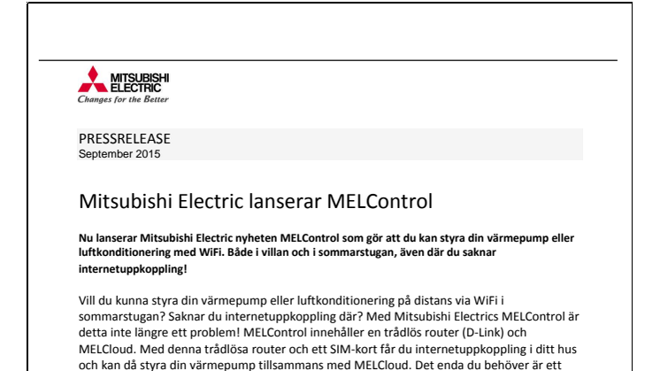 Mitsubishi Electric lanserar MELControl
