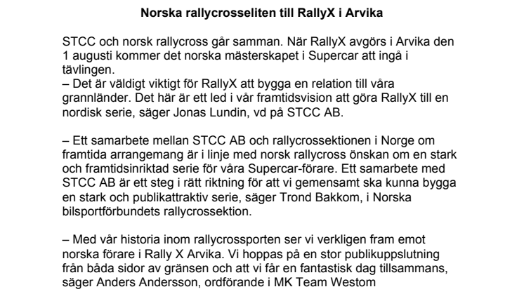 Norska rallycrosseliten till RallyX i Arvika