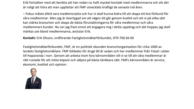 Erik Olsson ny ordförande för FMF