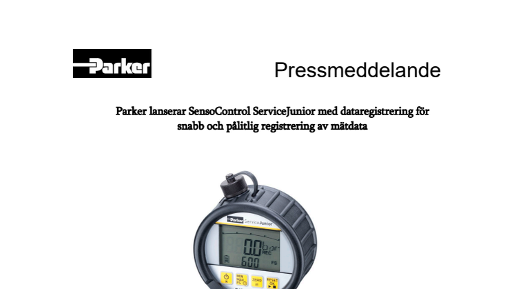 Parker lanserar SensoControl ServiceJunior med dataregistrering för snabb och pålitlig registrering av mätdata