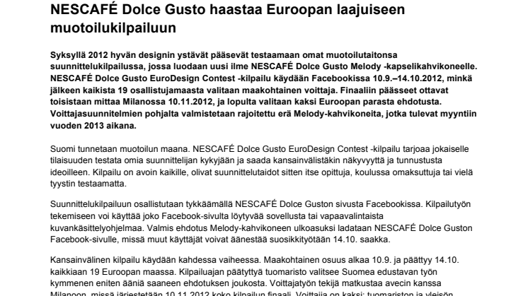 NESCAFÉ Dolce Gusto EuroDesign Contest -tiedote PDF-muodossa