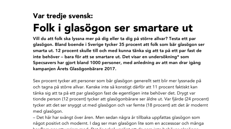 Var tredje svensk: Folk i glasögon ser smartare ut