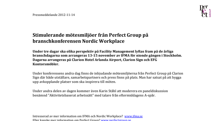 Stimulerande mötesmiljöer från Perfect Group på branschkonferensen Nordic Workplace 