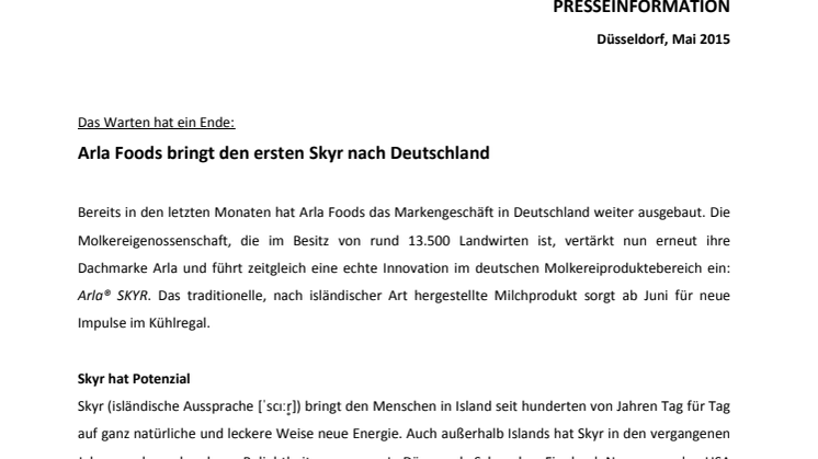 Arla Foods bringt den ersten Skyr nach Deutschland