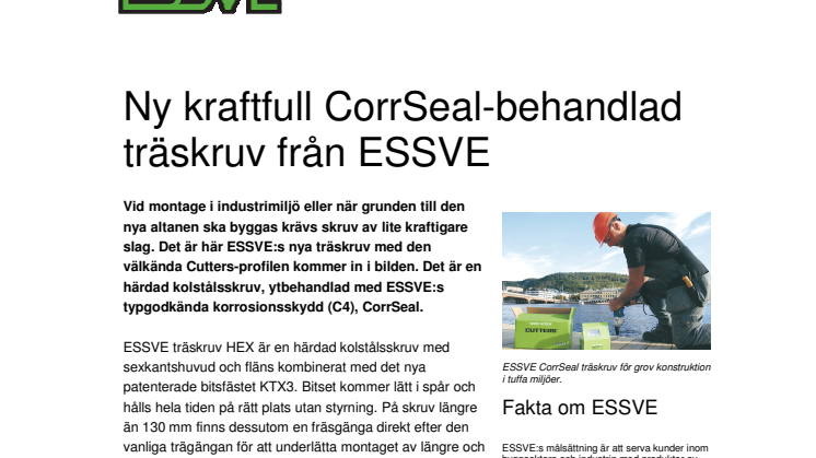 Ny kraftfull CorrSeal-behandlad träskruv från ESSVE