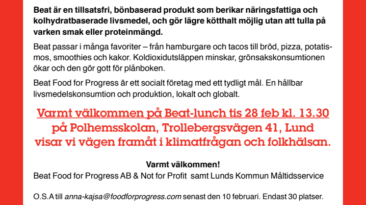 Inbjudan Eat Beat Lund 28 februari