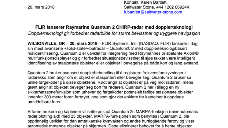 Raymarine: FLIR lanserer Raymarine Quantum 2 CHIRP-radar med dopplerteknologi