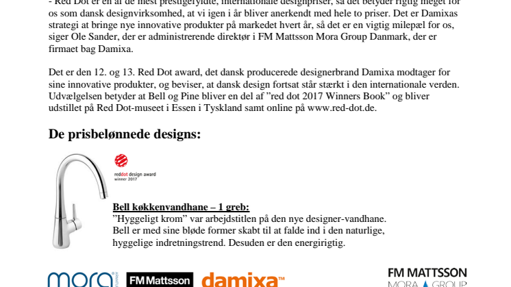 Dansk vandhane og bruser vinder prestigefyldt designpris 2017