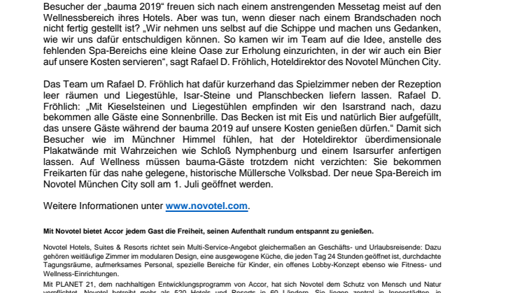 Novotel München City: «bauma»-Oase mit Isar-Strand