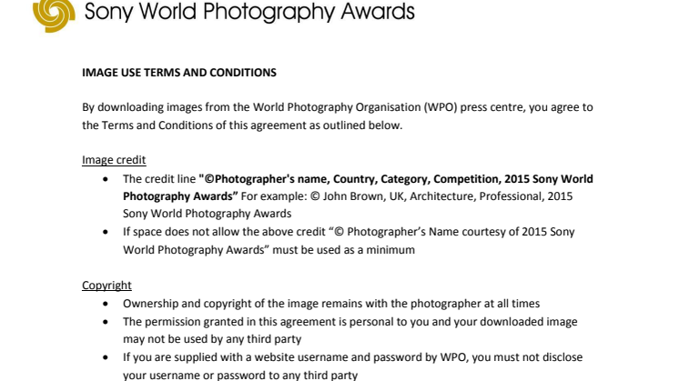 Image Terms and Conditions Sony World Photography Awards